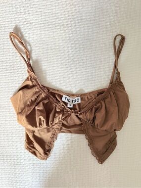 TIC TOC Brown Lace-Edge Crop Top